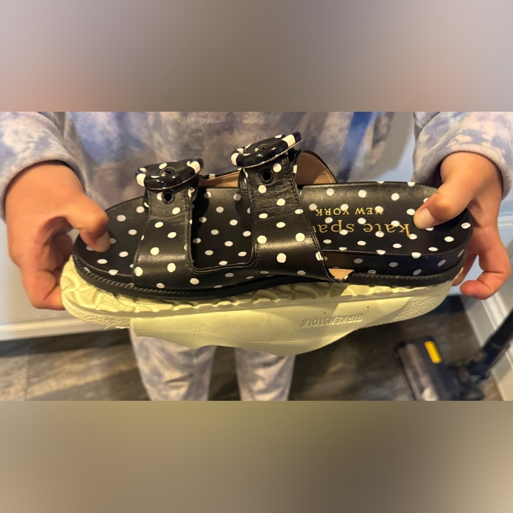 kate spade Black and White Polka Dot Double Buckle Slide Sandals - Picture 6 of 6